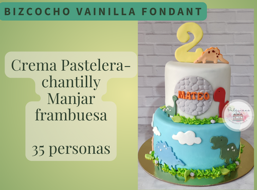 Torta de 2 Pisos con Temática de Dinosaurios